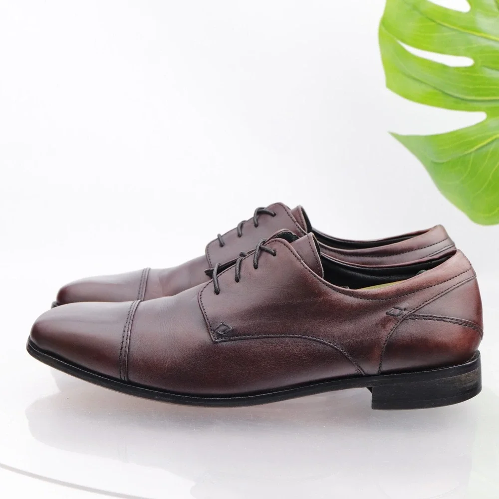 Florsheim Shoes Mens Welles Oxford Size 10.5 D Brown Leather Cap Toe Derby Dress